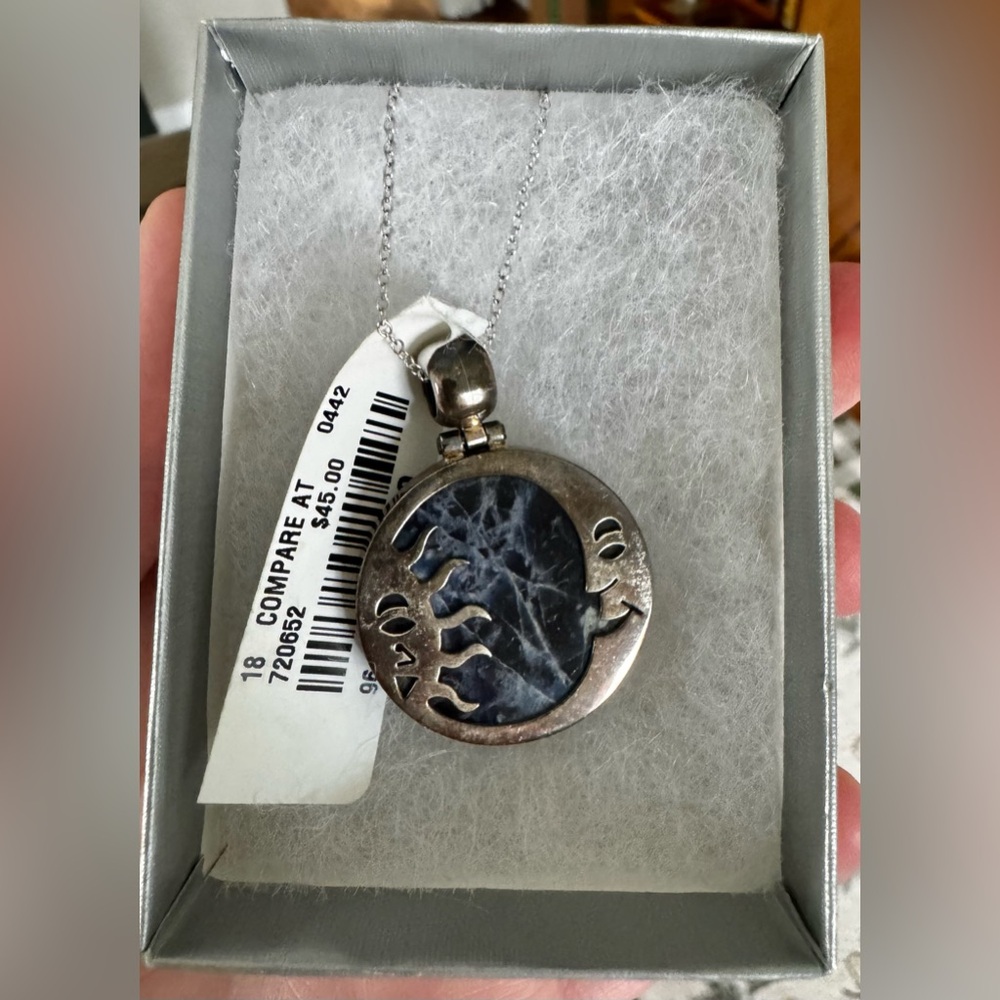 Sterling Silver Blue Stone Sun Moon Pendant Necklace